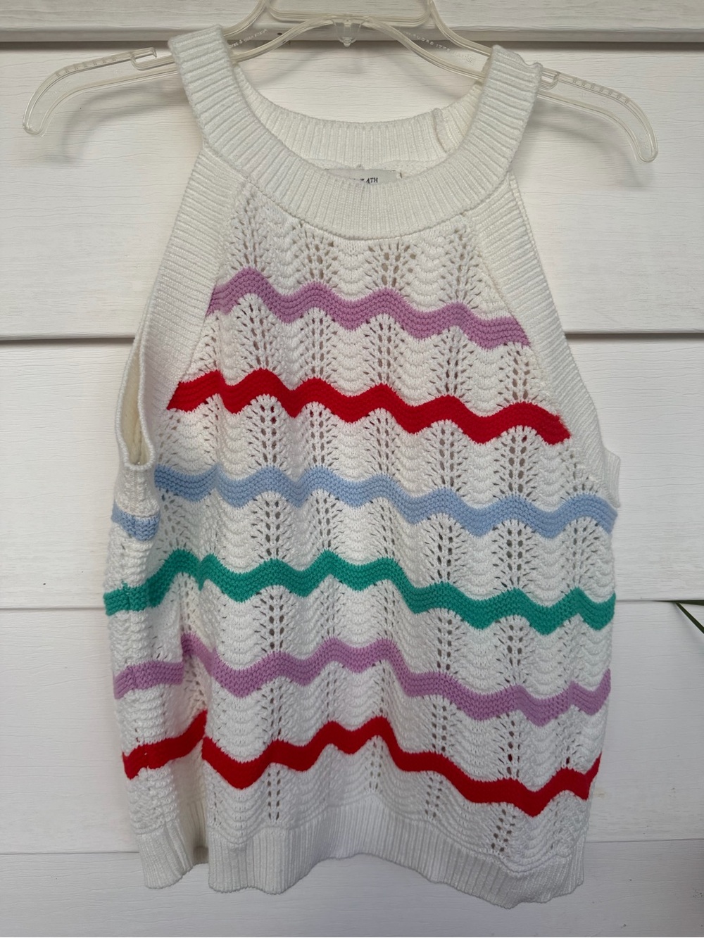 ON·34TH Colorful Zigzag Crochet Knit Halter Sweater Tank Size Large